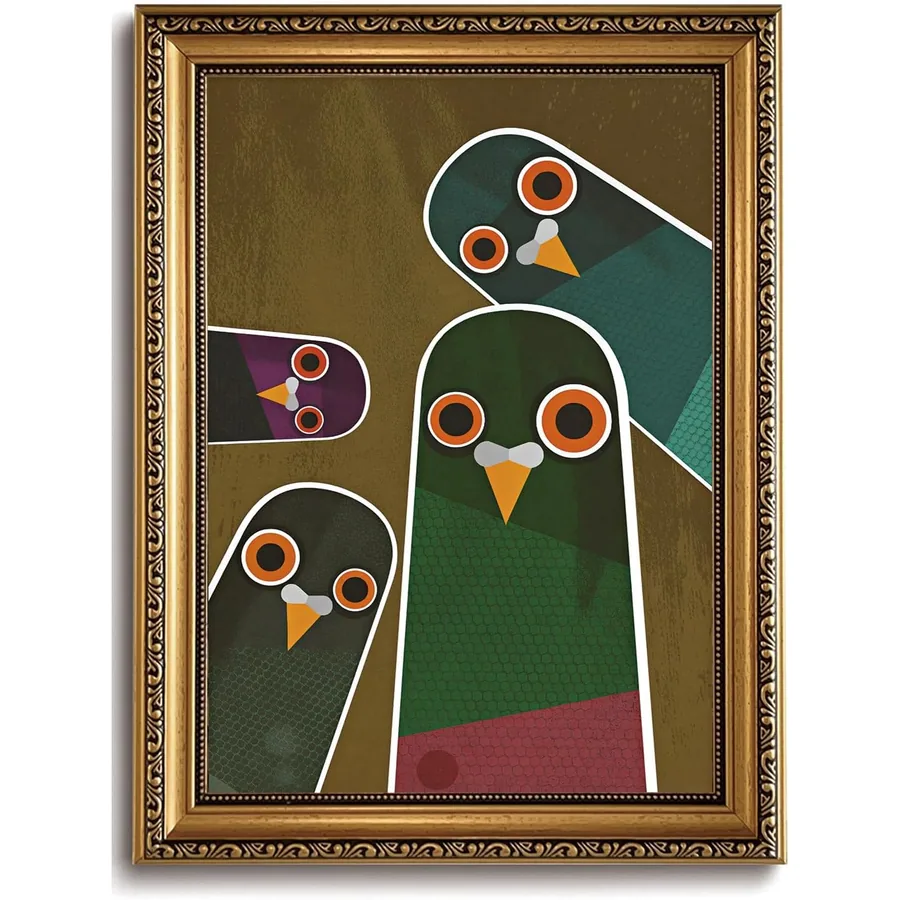 Gold-framed pigeon art by LJTYTHJA