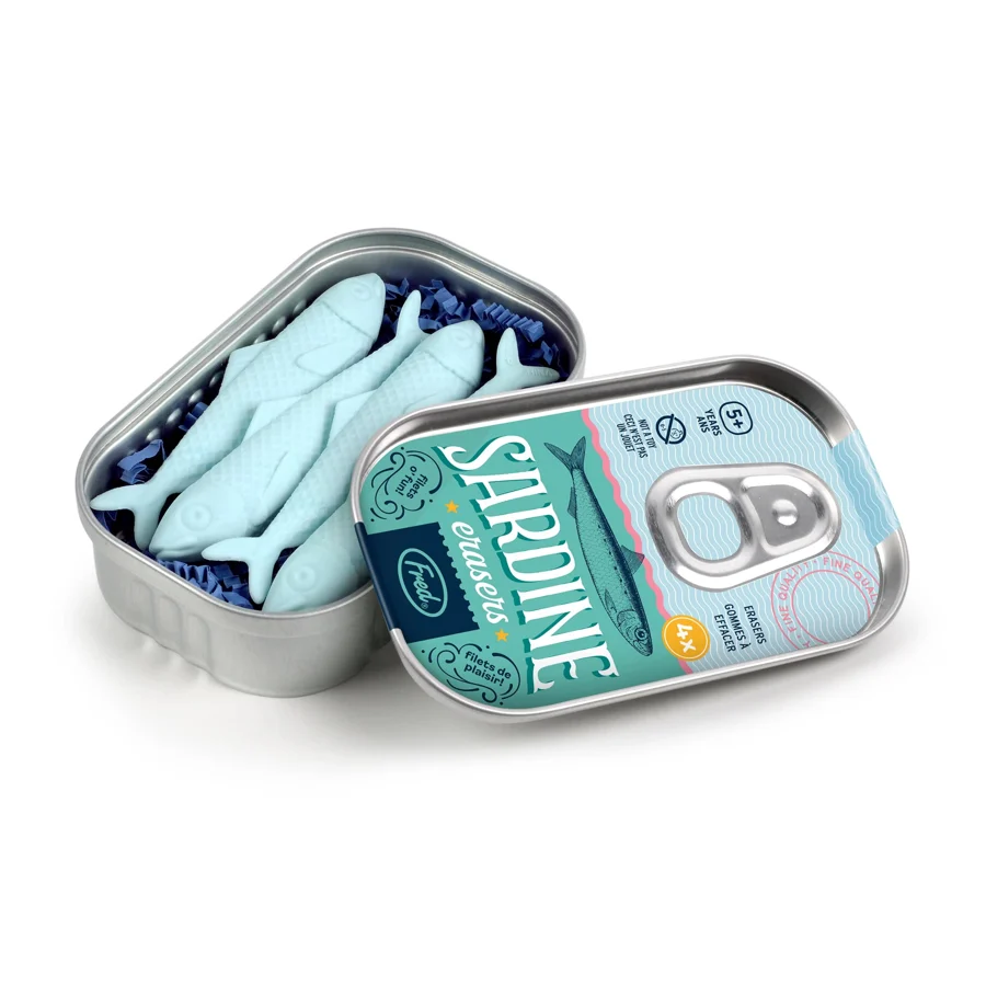 Tinned sardine erasers by Fred