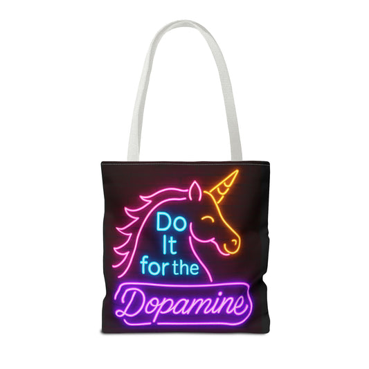 Do It For The Dopamine Tote Bag, Fun Tote for Music Lovers, Festival Bag, Gift for Dancers, Colourful Shopping Bag, black