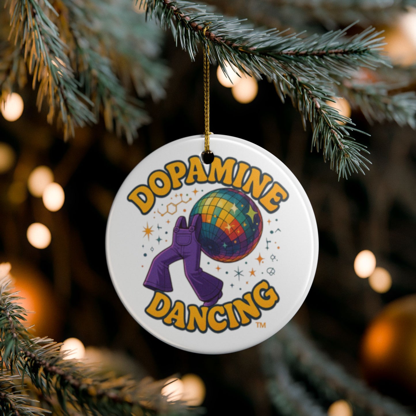 Dopamine Dancing Joyful Ceramic Ornaments for Holiday Cheer, Christmas Tree Decor, Unique Gifts, Festive Home Accents, 2-Sided Print