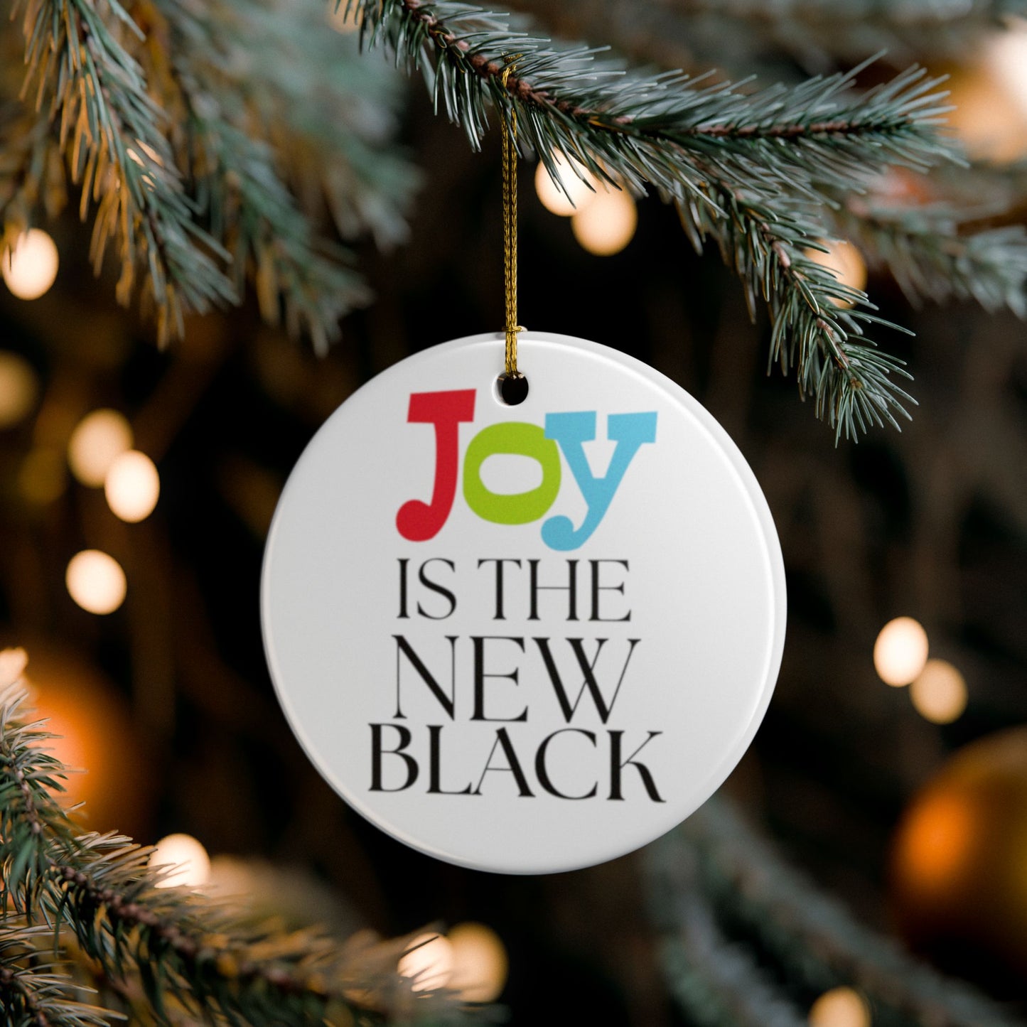 Joy is the New Black Joyful Ceramic Ornaments for Holiday Cheer, Christmas Tree Decor, Unique Gifts, Festive Home Accents, 2-Sided Print