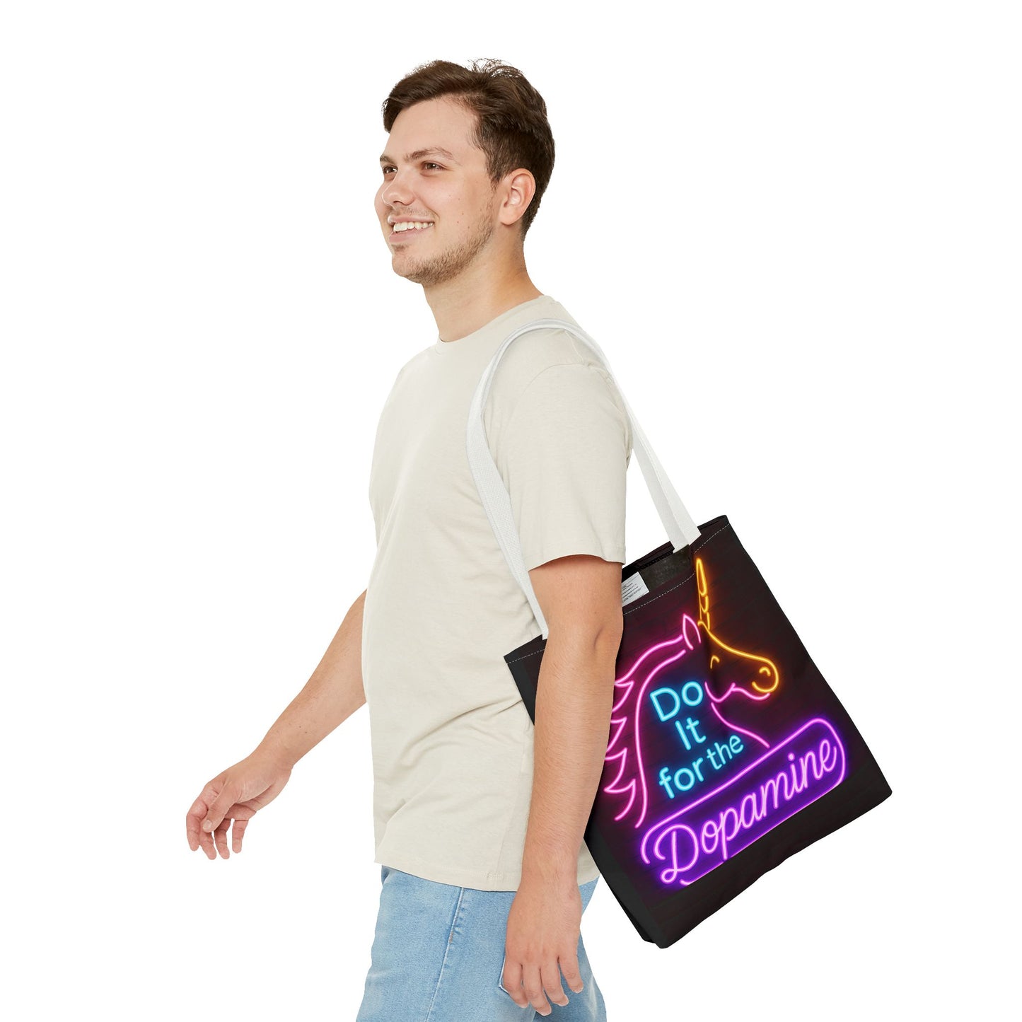 Do It For The Dopamine Tote Bag, Fun Tote for Music Lovers, Festival Bag, Gift for Dancers, Colourful Shopping Bag, black