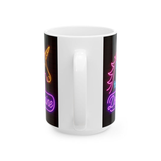 15oz Ceramic Mug - Unicorn Neon 'Do It for the Dopamine' Black Background