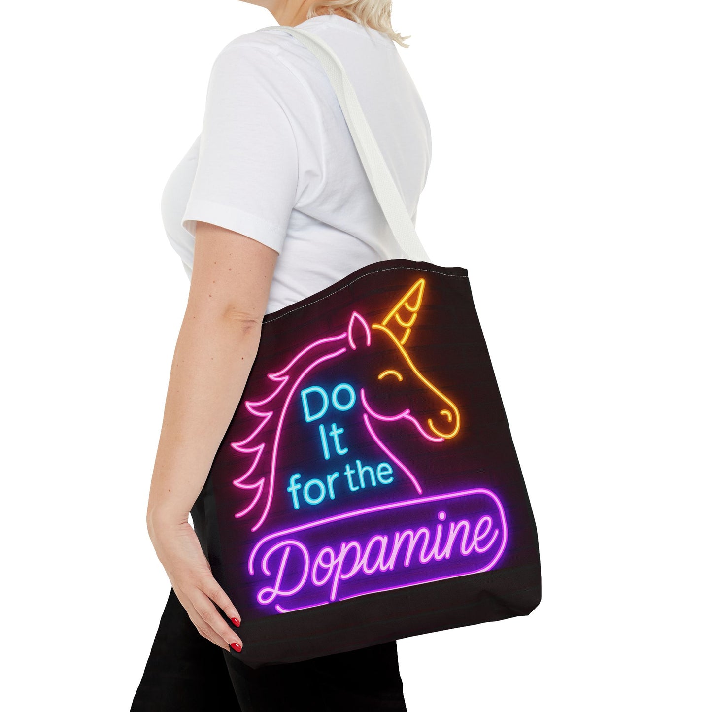 Do It For The Dopamine Tote Bag, Fun Tote for Music Lovers, Festival Bag, Gift for Dancers, Colourful Shopping Bag, black